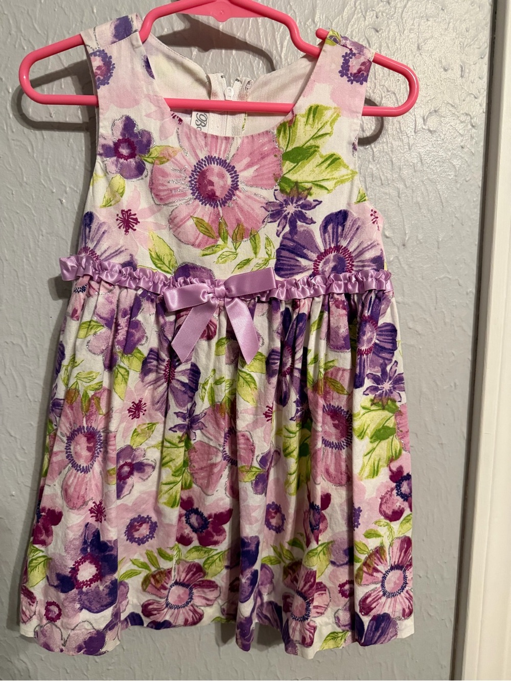 Bonnie Jean Purple Floral Sundress with Satin Bow
